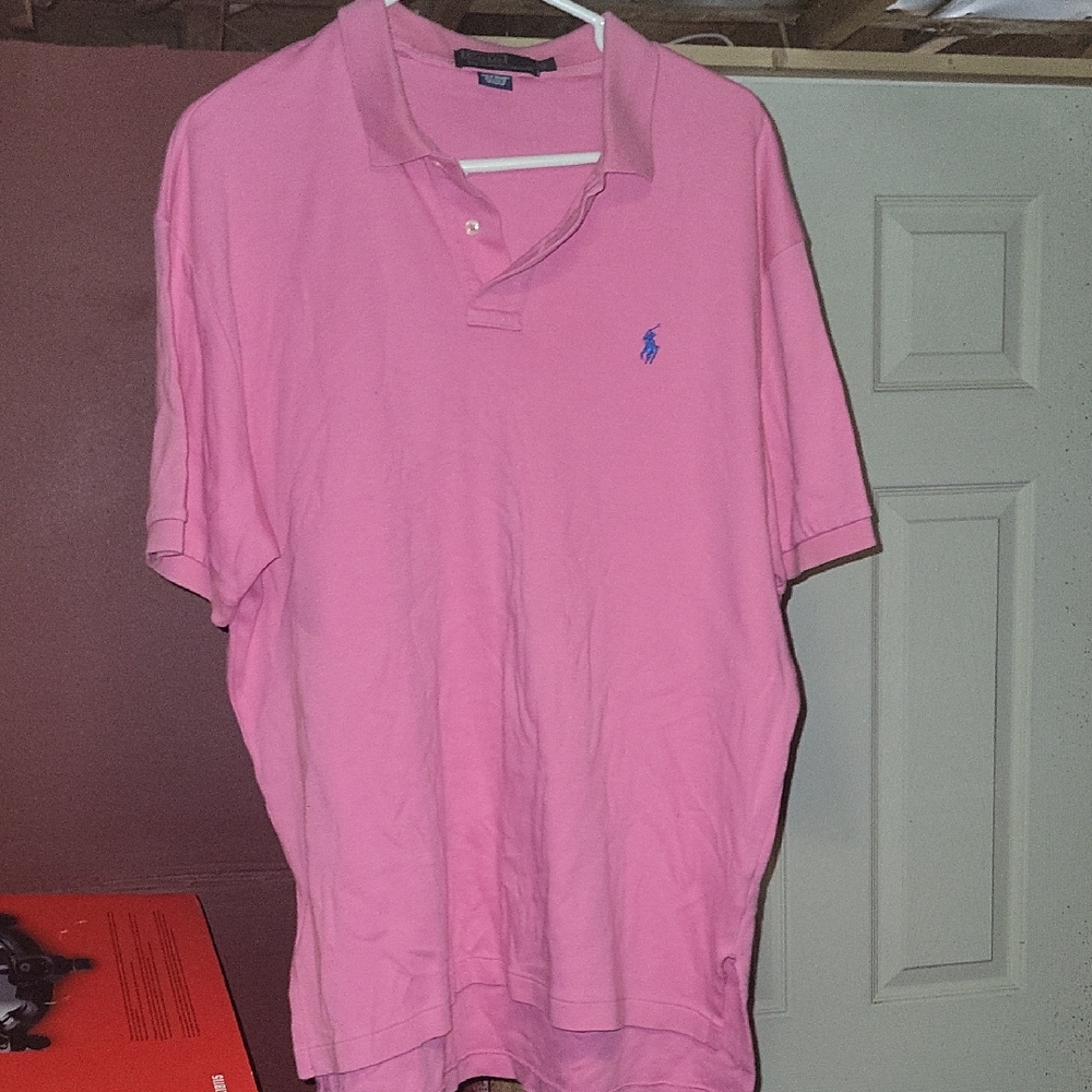 Ralph Lauren Men's Polo Shirt in Pink with Blue Logo